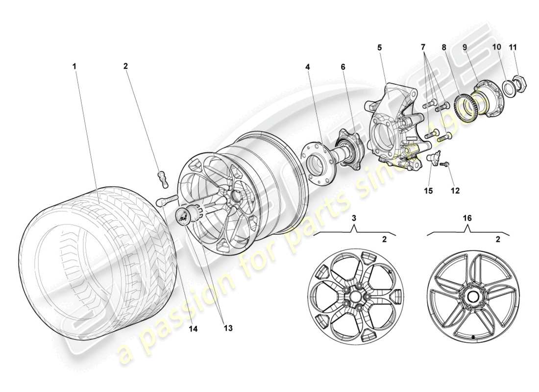 lamborghini murcielago roadster (2006) alloggiamento cuscinetto ruota posteriore schema delle parti