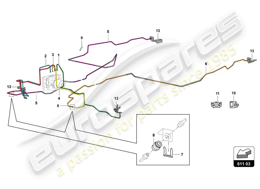 lamborghini 2016 (lp750-4 sv roadster) servofreno, tubi e sistema di depressione schema delle parti