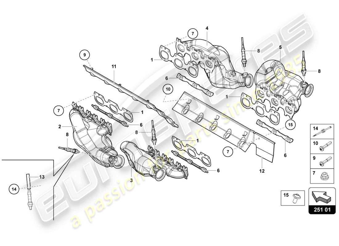 lamborghini 2014 (lp720-4 coupe 50) diagramma delle parti del sistema di scarico