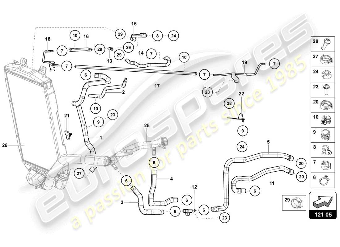 lamborghini 2014 (lp720-4 coupe 50) schema delle parti del sistema di raffreddamento