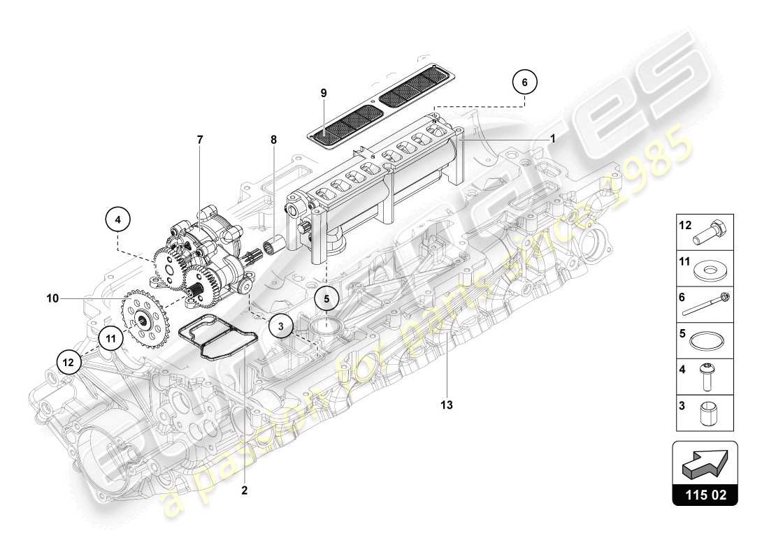 lamborghini lp720-4 coupe 50 (2014) schema delle parti della pompa dell'olio