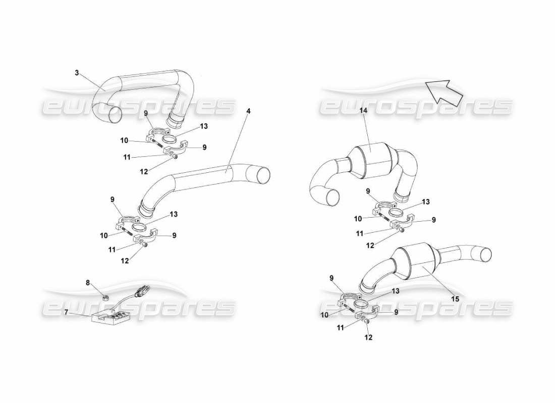 lamborghini murcielago lp670 diagramma delle parti del sistema di scarico
