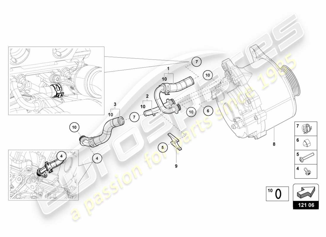 lamborghini performante spyder (2019) tubi e tubi del liquido di raffreddamento diagramma delle parti