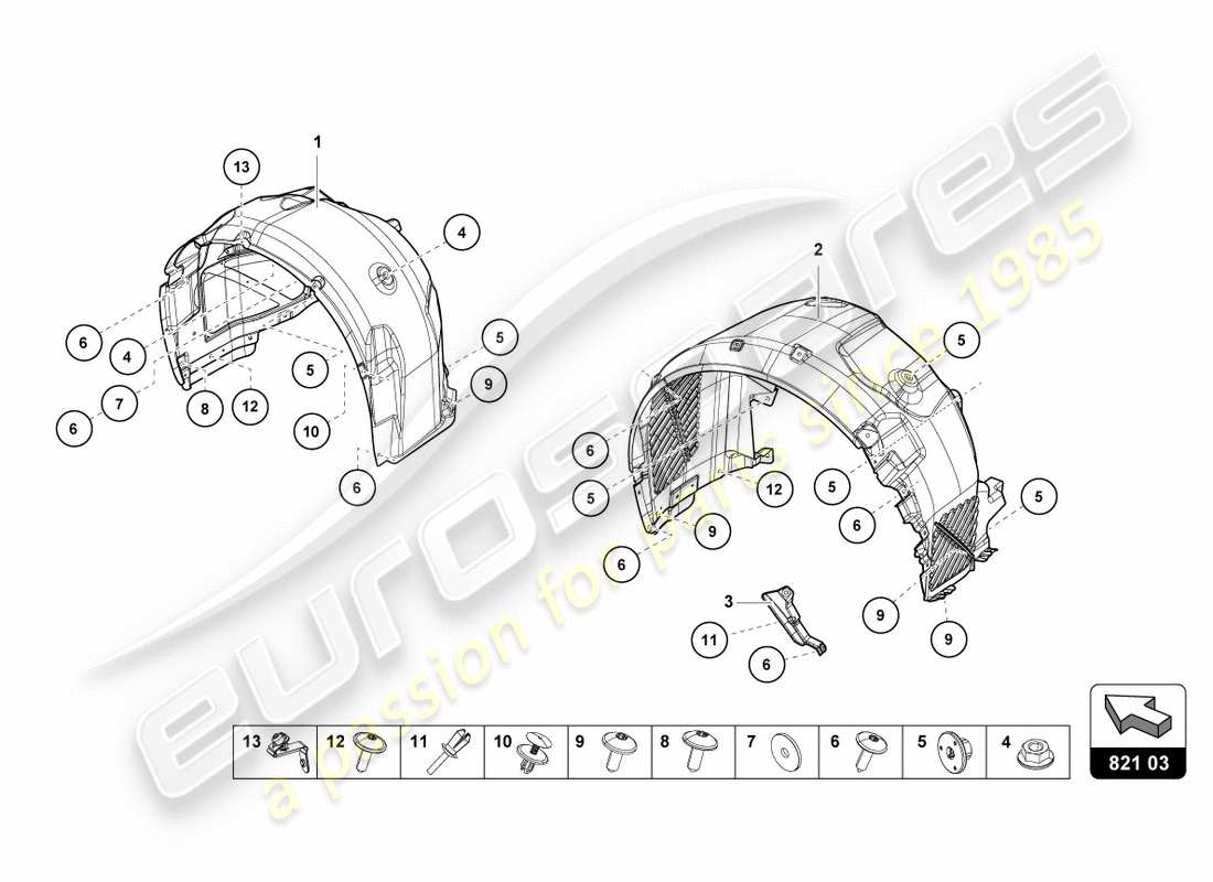 lamborghini lp580-2 spyder (2018) rivestimento del passaruota diagramma delle parti