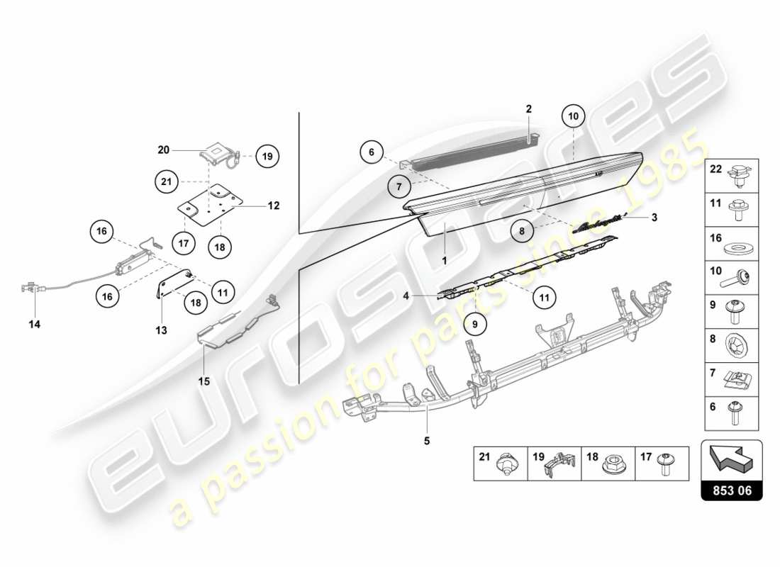 lamborghini lp580-2 coupe (2019) parte superiore del pannello posteriore schema delle parti