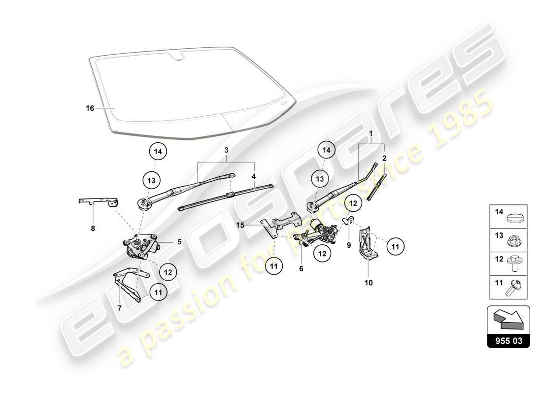 lamborghini lp600-4 zhong coupe (2016) schema delle parti tergicristallo