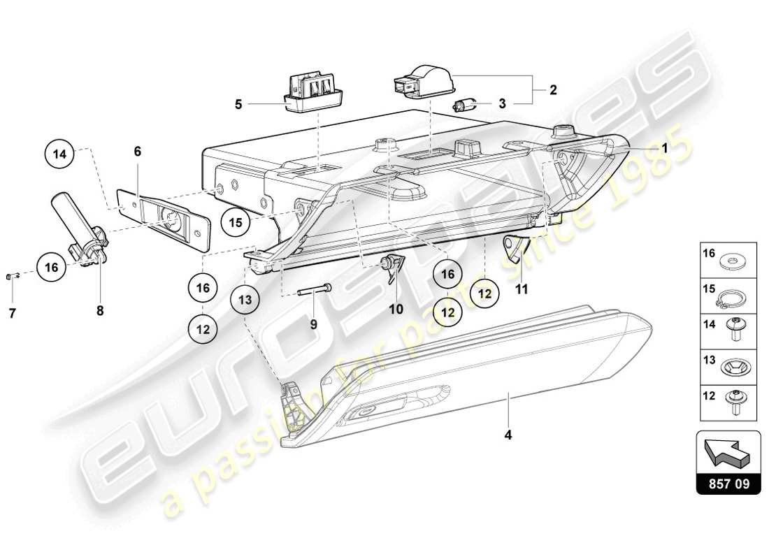 lamborghini lp720-4 coupe 50 (2014) vano portaoggetti diagramma delle parti