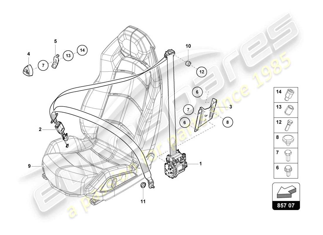 lamborghini lp720-4 coupe 50 (2014) 3-point cintura di sicurezza con contatto di avvertimento schema delle parti