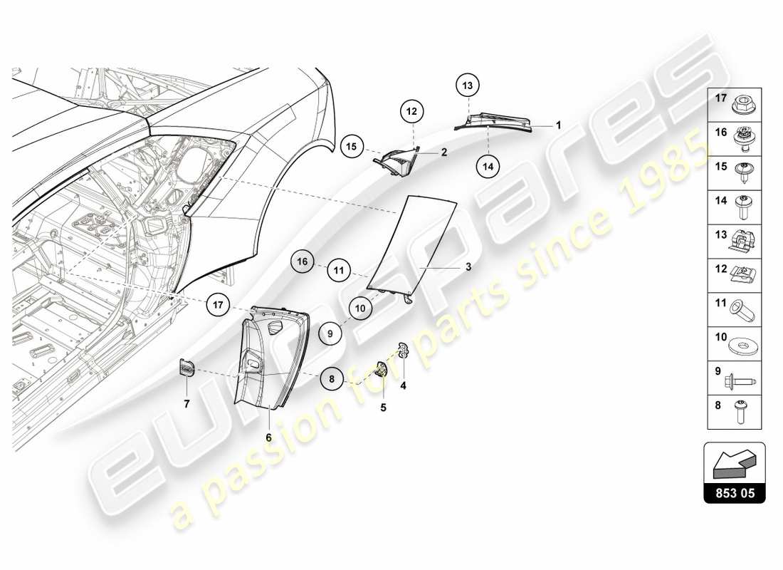 lamborghini 2018 (performante coupe) piastra di copertura per traverso laterale schema delle parti