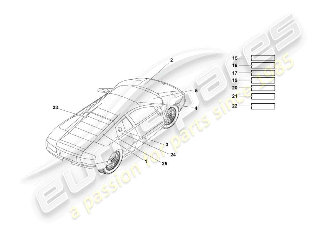 lamborghini murcielago roadster (2006) tipo targhe diagramma delle parti