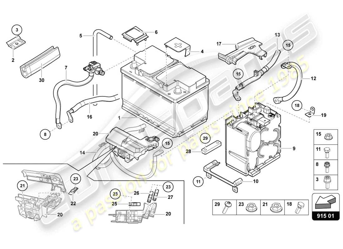 lamborghini lp720-4 coupe 50 (2014) diagramma delle parti della batteria