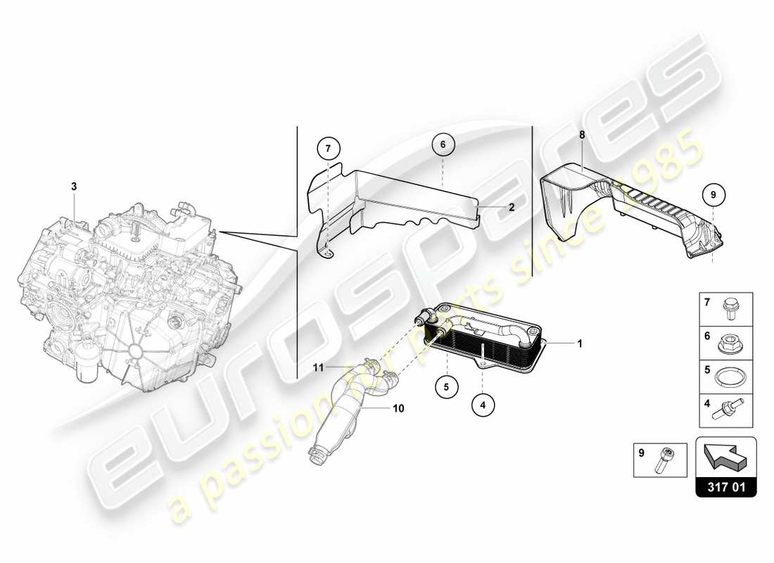 lamborghini 2019 (lp610-4 spyder) radiatore olio ingranaggi schema delle parti