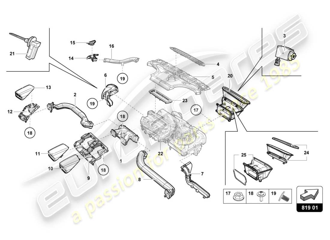 lamborghini 2019 (lp580-2 spyder) diagramma delle parti della presa d'aria