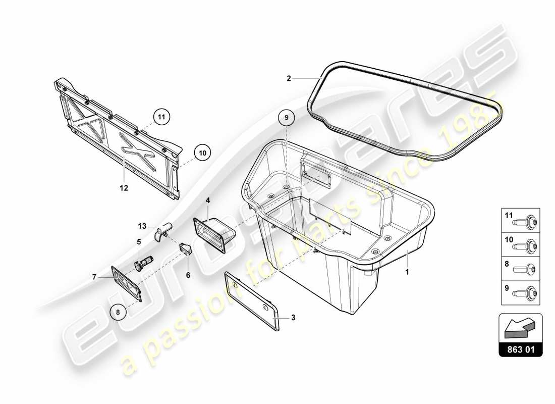 lamborghini lp580-2 spyder (2018) fodera del vano bagagli schema delle parti