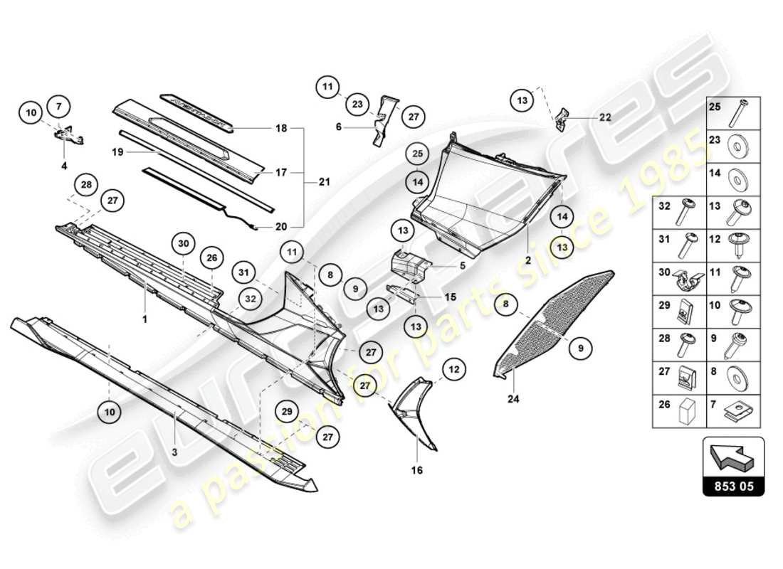 lamborghini lp770-4 svj coupe (2021) lato esterno inferiore per passaruota schema parte