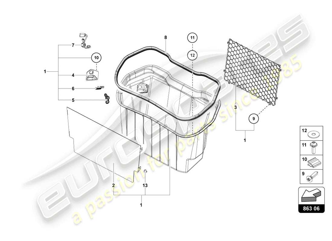 lamborghini 2021 (lp770-4 svj coupe) finiture per stivali bagagli diagramma delle parti