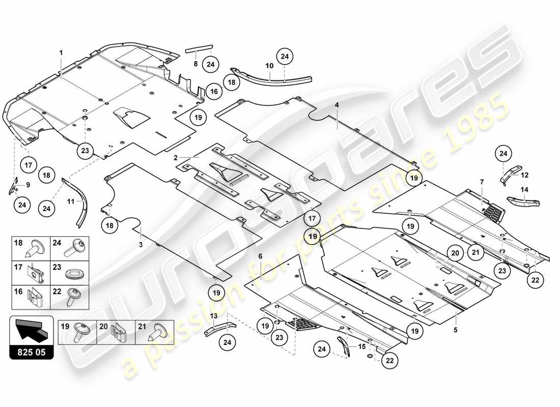 lamborghini centenario roadster (2017) pannello di rivestimento per la sezione inferiore del telaio schema delle parti
