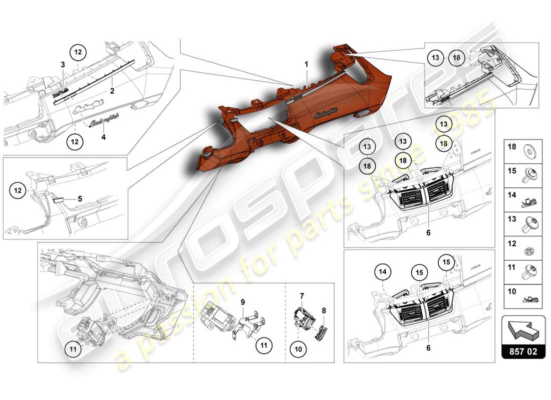 lamborghini lp720-4 coupe 50 (2014) schema delle parti del quadro strumenti