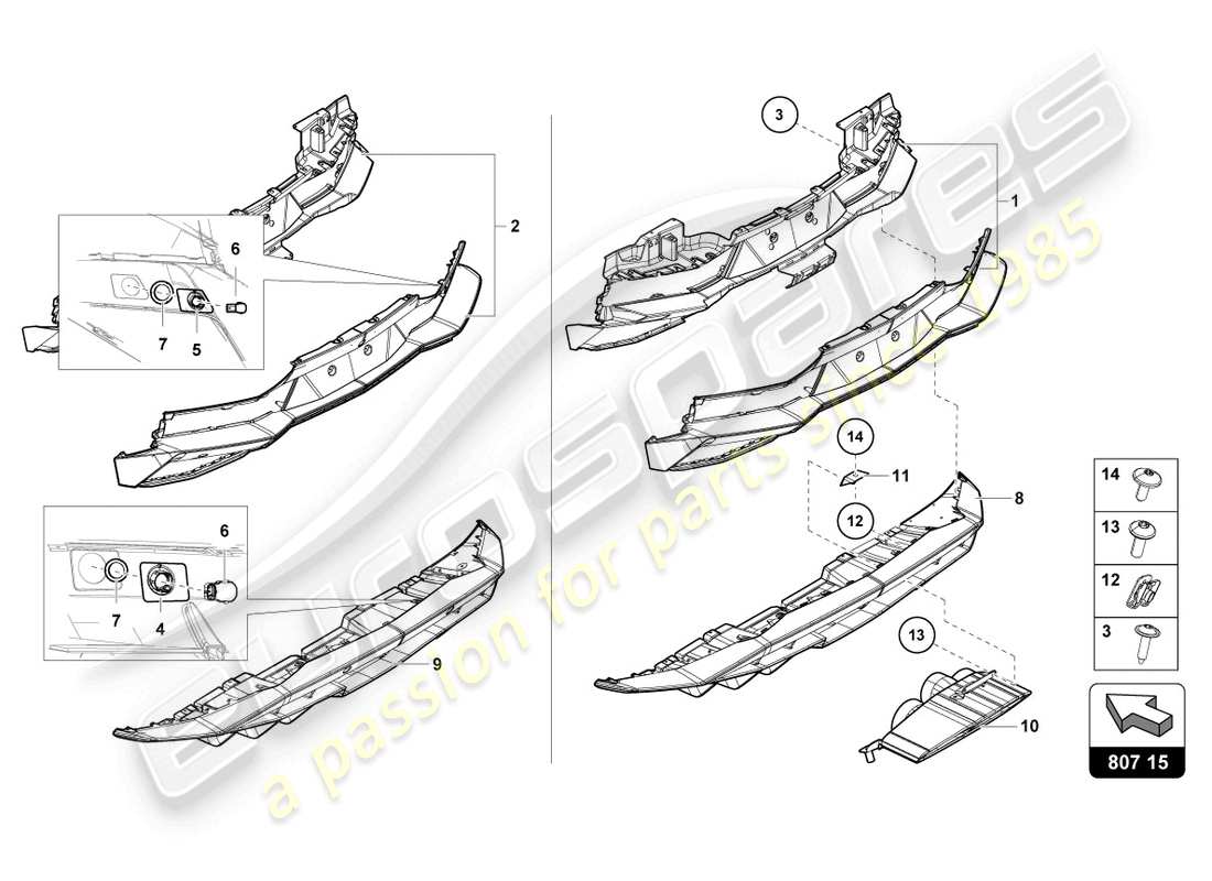 lamborghini lp740-4 s coupe (2020) paraurti posteriore completo schema delle parti