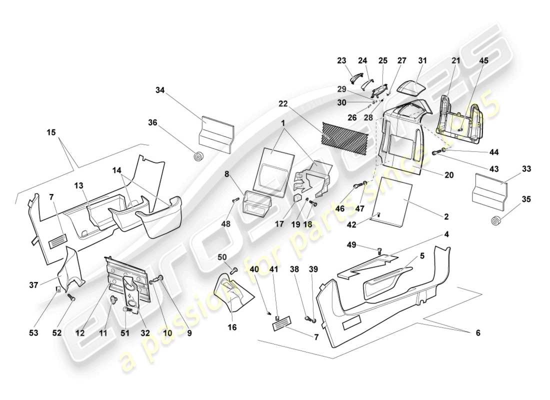 lamborghini murcielago roadster (2006) diagramma delle parti del rivestimento del pilastro