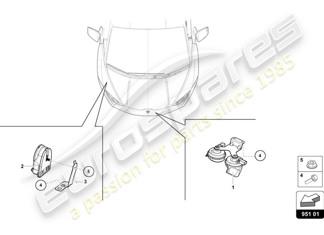 lamborghini performante spyder (2020) diagramma delle parti del corno di segnale