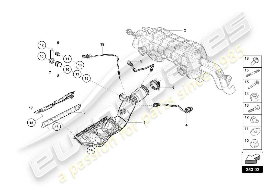 lamborghini lp580-2 coupe (2019) collettori di scarico schema delle parti