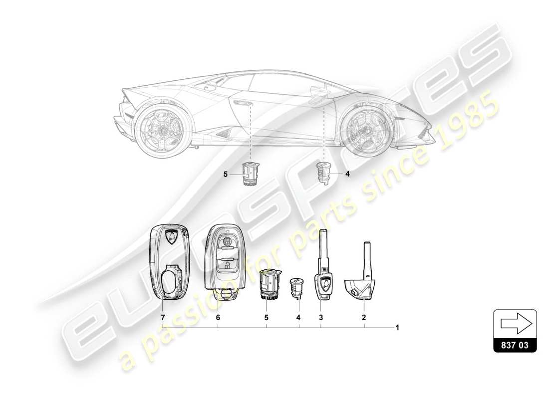 lamborghini lp580-2 coupe (2018) serratura con chiavi schema delle parti