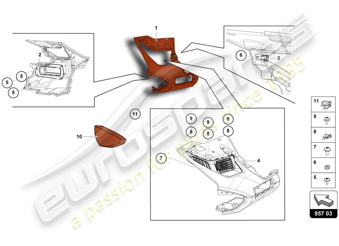 lamborghini lp720-4 coupe 50 (2014) schema delle parti del quadro strumenti