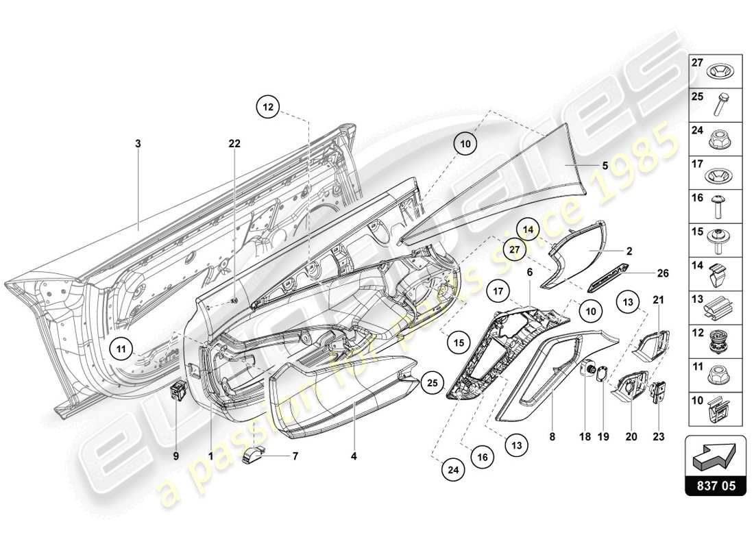 lamborghini 2014 (lp720-4 coupe 50) schema delle parti portiera conducente e passeggero