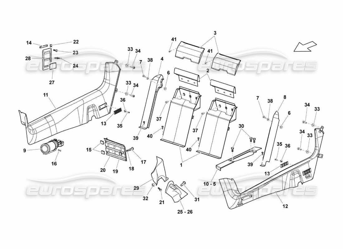 lamborghini murcielago lp670 diagramma delle parti delle finiture dell'abitacolo