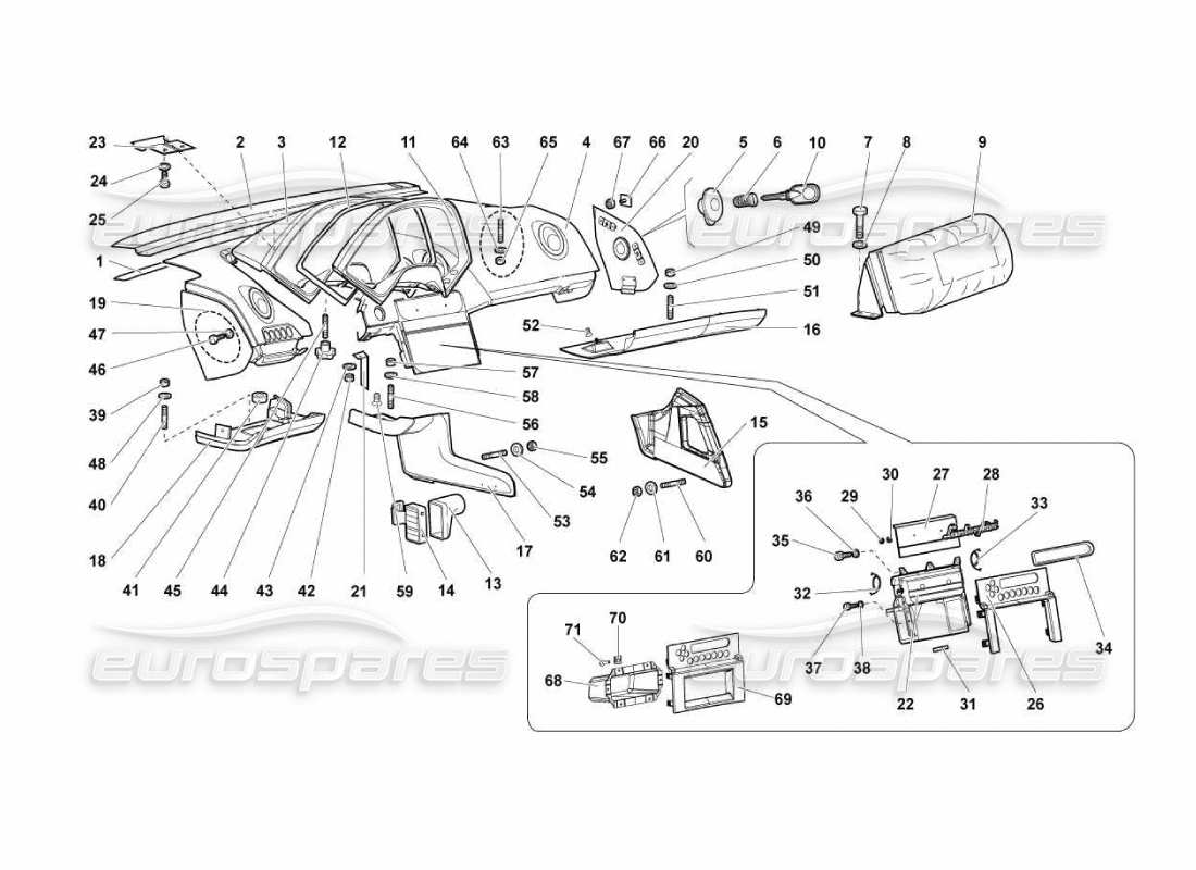 lamborghini murcielago lp670 rifiniture dell'abitacolo diagramma delle parti