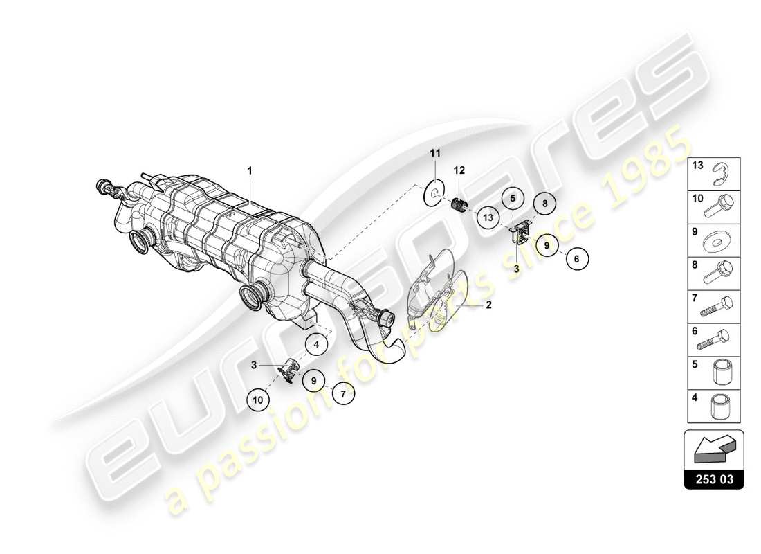 lamborghini lp580-2 coupe (2019) silenziatore posteriore schema delle parti