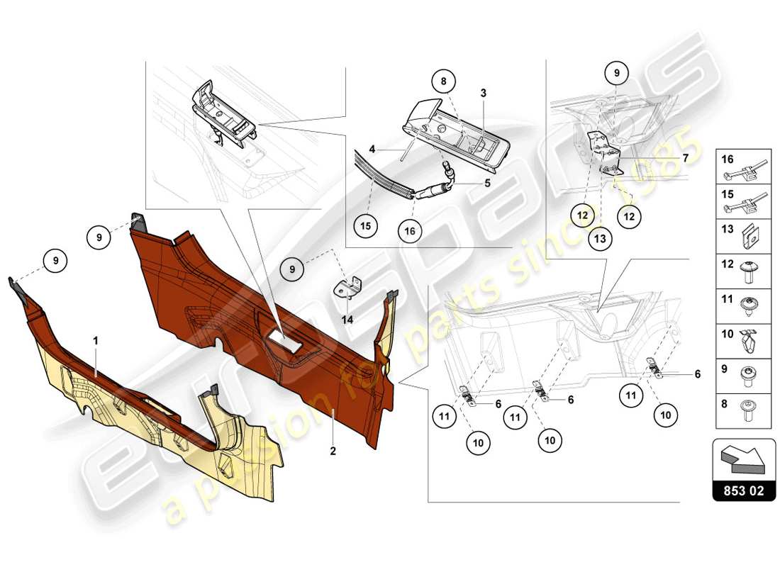 lamborghini lp720-4 coupe 50 (2014) diagramma delle parti del rivestimento del pilastro
