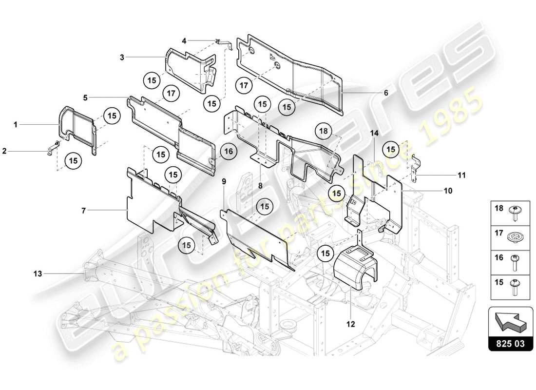lamborghini 2014 (lp720-4 coupe 50) schema delle parti dello scudo calore