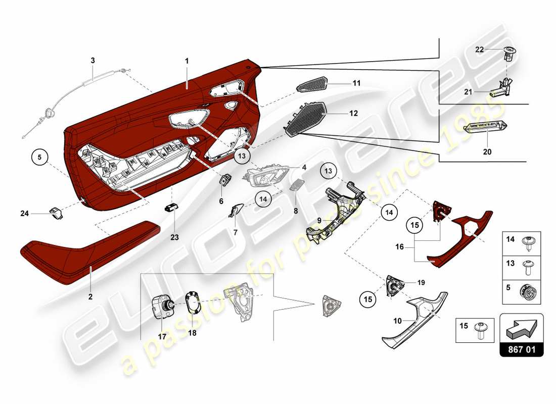 lamborghini lp580-2 spyder (2018) schema delle parti del pannello della porta