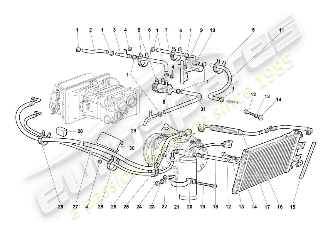 lamborghini murcielago roadster (2006) diagramma delle parti del condensatore a/c