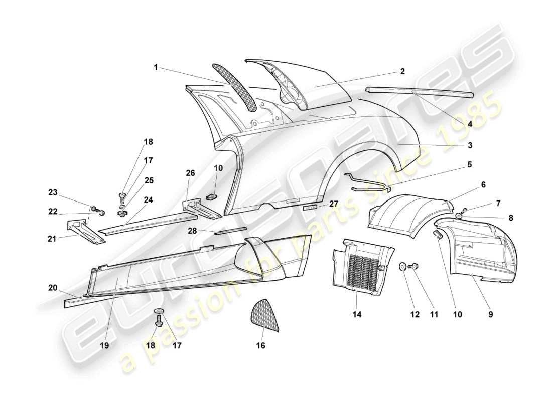 lamborghini murcielago coupe (2004) lato lato sinistro diagramma delle parti