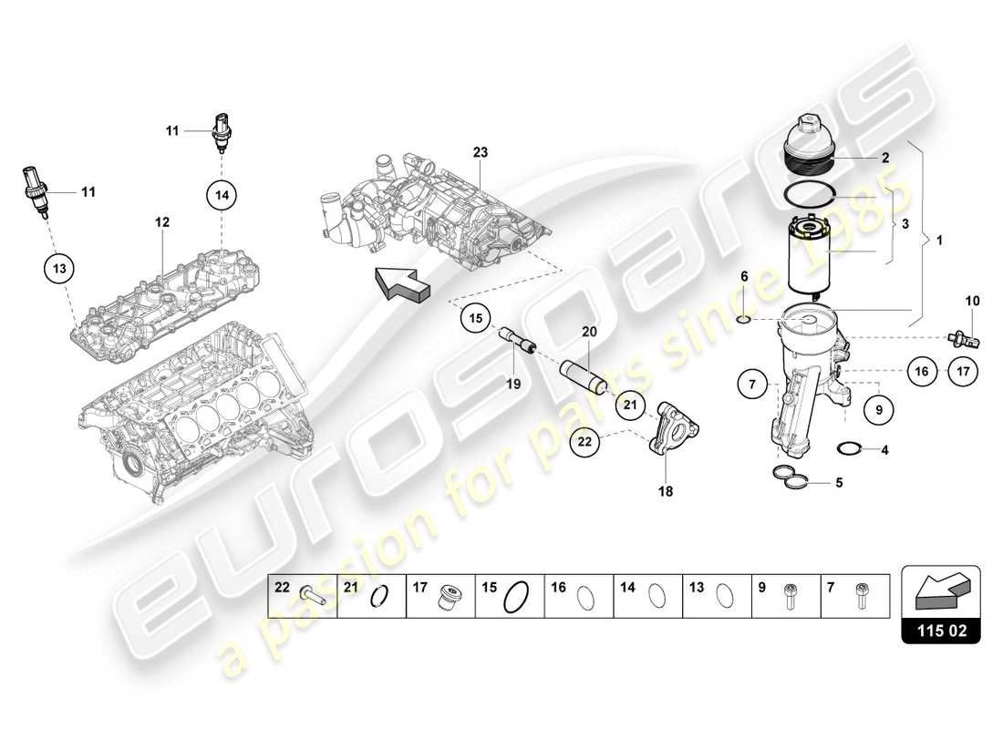 lamborghini evo spyder (2020) elemento filtro olio schema delle parti