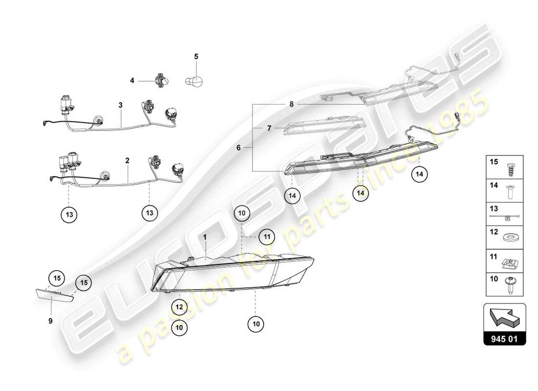 lamborghini lp740-4 s coupe (2020) fanale posteriore schema delle parti