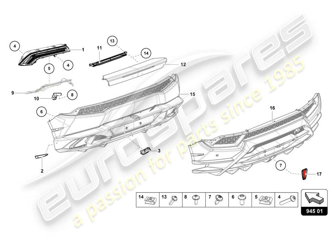 lamborghini lp610-4 coupe (2019) diagramma delle parti del fanale posteriore