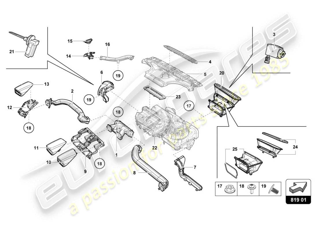 lamborghini 2020 (evo spyder 2wd) diagramma delle parti della presa d'aria