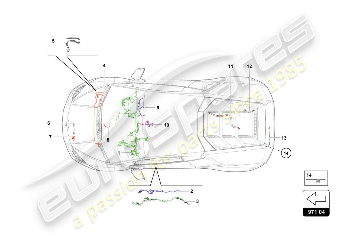 lamborghini performante coupe (2020) schema delle parti di cablaggio