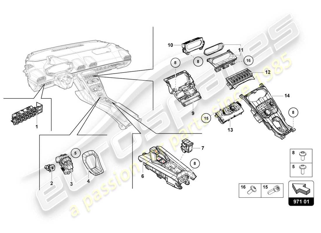 lamborghini 2016 (lp610-4 coupe) interruttore multiplo schema delle parti
