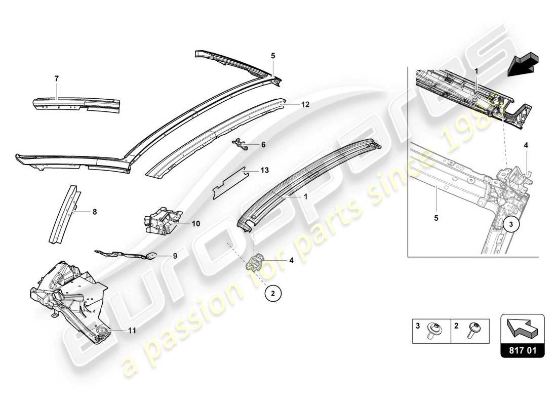 lamborghini 2020 (evo spyder 2wd) schema delle parti della finestra a battente