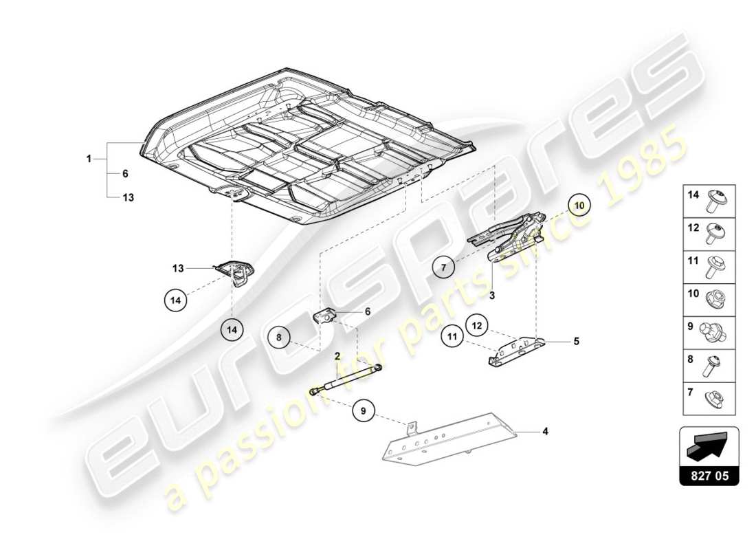 lamborghini evo spyder (2020) schema delle parti del coperchio posteriore