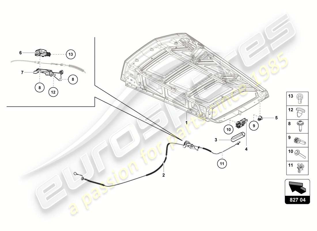 lamborghini 2018 (lp580-2 coupe) diagramma delle parti della leva di rilascio