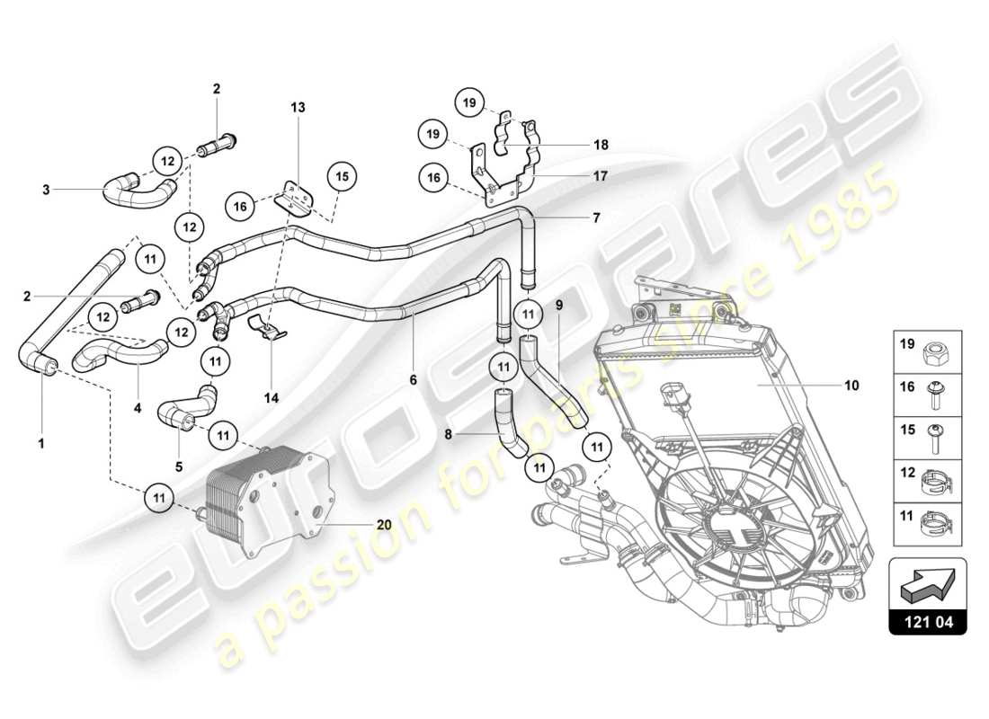 lamborghini lp750-4 sv roadster (2017) schema delle parti del sistema di raffreddamento