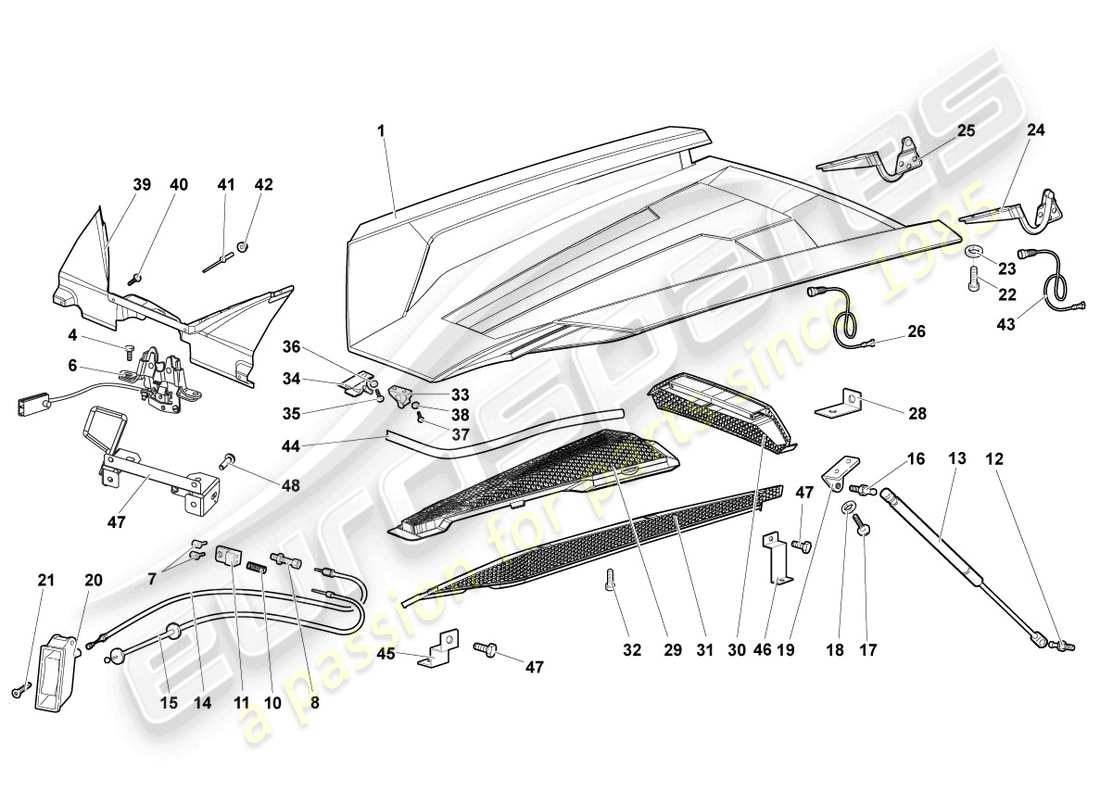 lamborghini murcielago roadster (2005) sportello per copertura motore diagramma delle parti