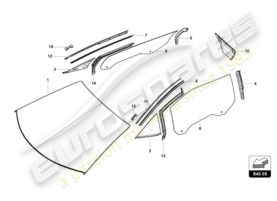 lamborghini centenario roadster (2017) occhiali da finestra schema delle parti