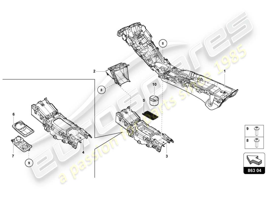 lamborghini lp580-2 coupe (2018) diagramma delle parti del tunnel